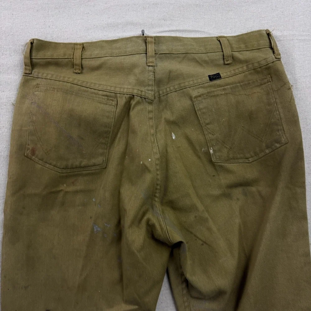 Wrangler‎ Work Pants Mens 38x36 Tan Vintage Distressed Paint Splatter USA Made